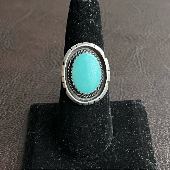 Native American Sterling silver and turquoise split shank ring Size 8 - Picture 7 of 13